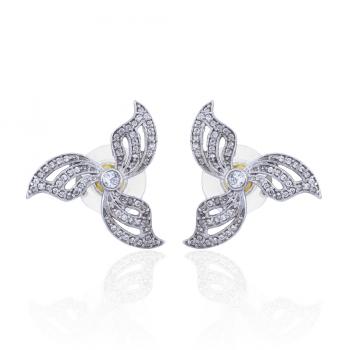 Sterling Silver CZ  Stone Seated Stud Earrings 